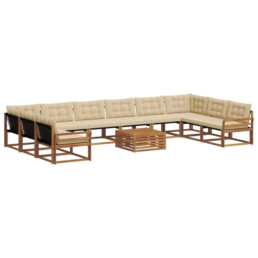 vidaXL Outdoor-Sofagarnitur aus Akazienholz in U-Form mit Textilene und Kissen, 11-teilig, Natur-Beige - Bild 2
