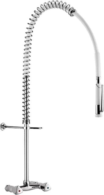 Delabie Geschirrspülbrause-Garnitur mit Wandmischer und Handbrause in Chrom, Edelstahl - Bild 1