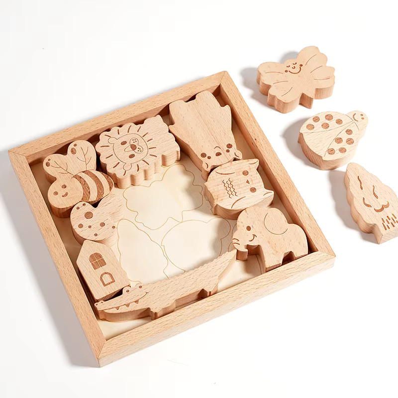Tlewj Holz-Safari-Tierpuzzle-Box, Lernspielzeug, Holz - Bild 2