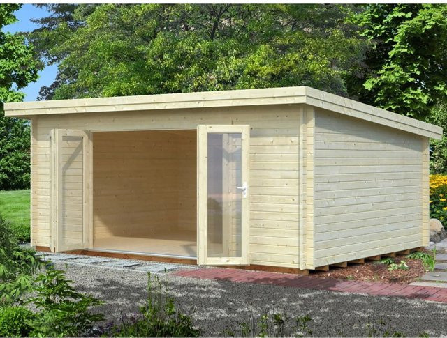 Palmako Lea Blockbohlenhaus aus Fichtenholz in Hellbraun mit Pultdach und modernem Design B/T/H: 530 x 380 x 249 cm - Bild 1