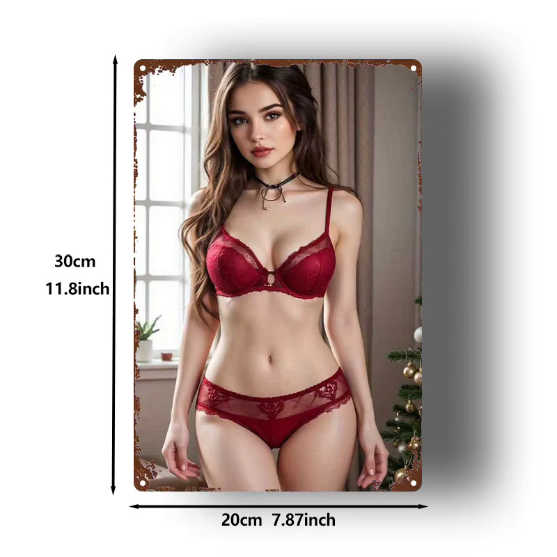 Hello Young 2D-Metallschild mit rotem Dessous-Motiv im Vintage-Look, B: 20,3 cm, H: 30,5 cm - Bild 2