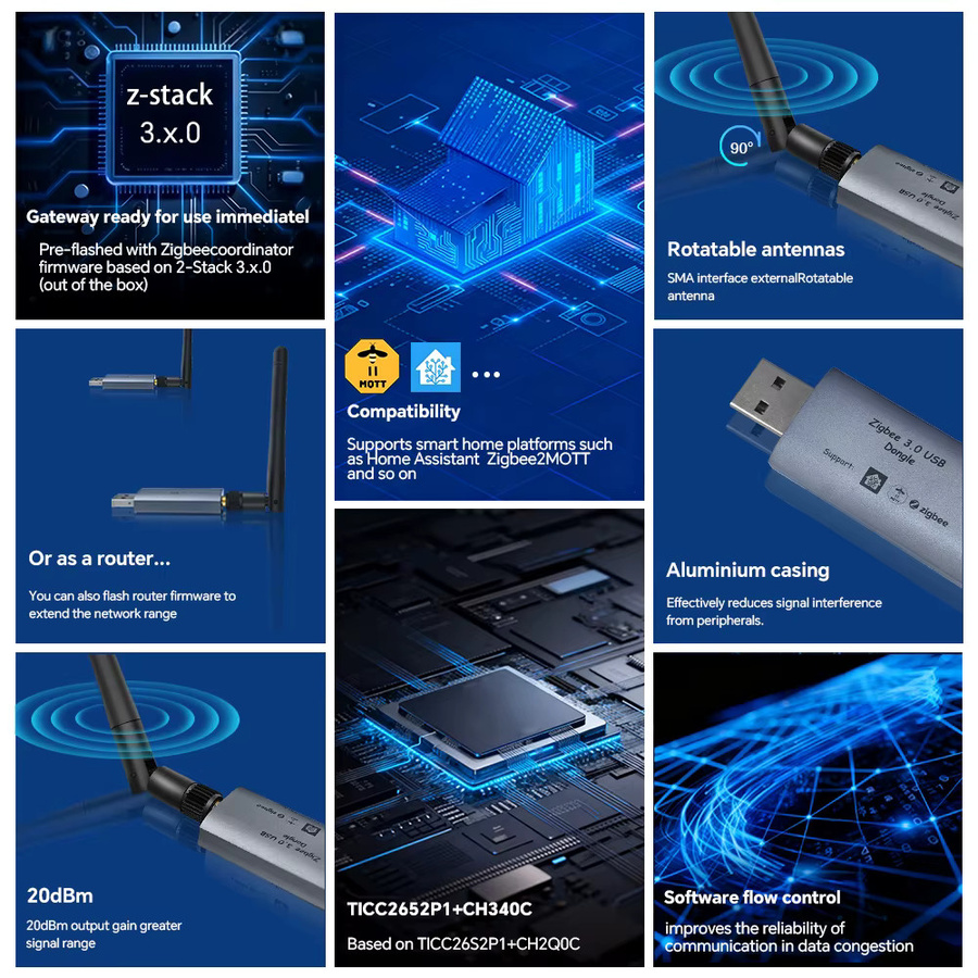 Timethinker Zigbee 3.0 USB-Dongle-Hub universelles intelligentes Gateway mit Antenne für Home Assistant OpenHAB und ZigBee2MQTT - Bild 5