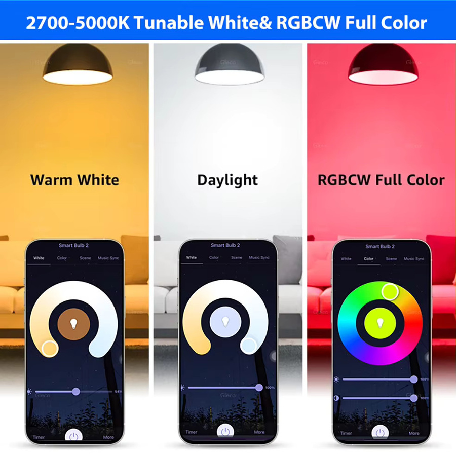 Tuya Smart LED Glühbirne RGBCW mit WiFi und Bluetooth, kompatibel mit Alexa und Google Assistant, Multicolour - Bild 2