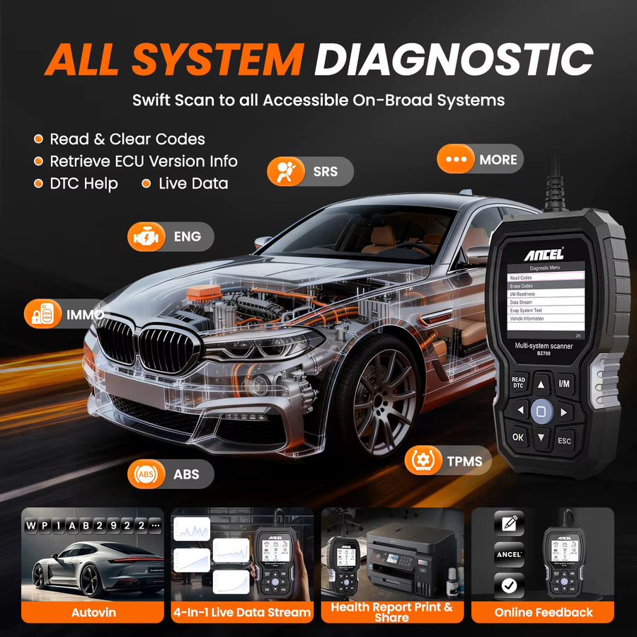 ANCEL BZ700 OBD2-Scanner für Mercedes Benz, Kfz-Diagnosegerät mit Reset-Services und Batterieregistrierung, Schwarz - Bild 3