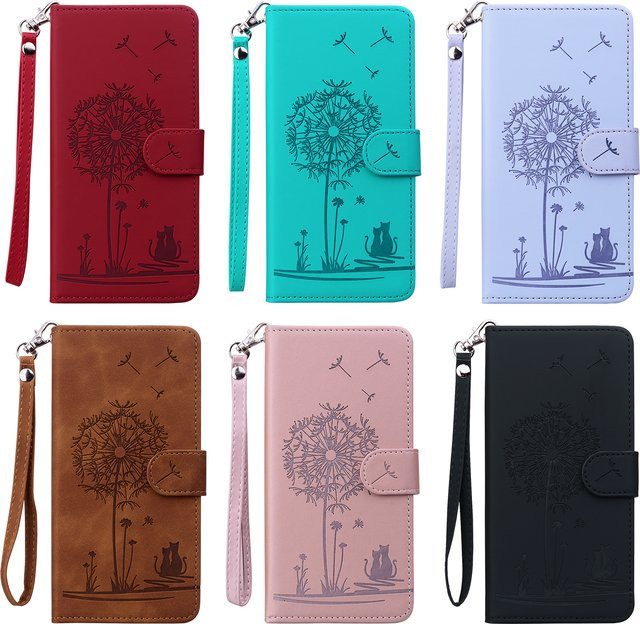 HKNR Leder Telefon Brieftasche Flip-Cover für iPhone 11 bis 16 Pro Max in Lila oder Türkis - Bild 1