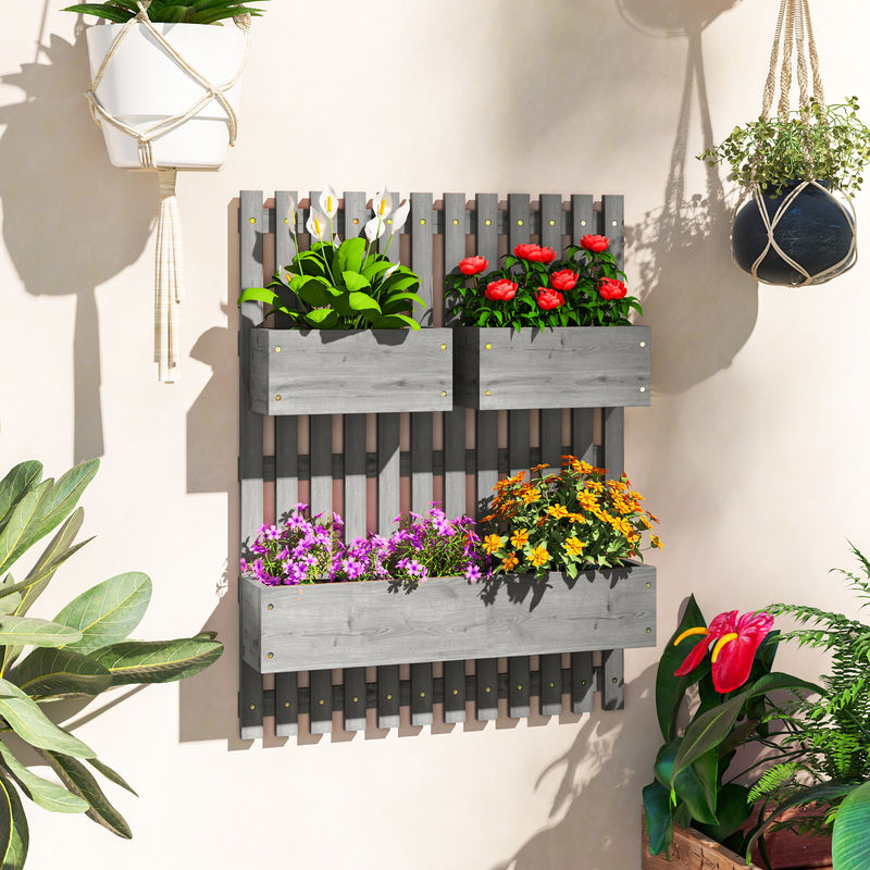 Outsunny Hochbeet aus Massivholz mit verstellbarem Blumenkasten in Grau, B/T/H: 60 x 16 x 80 cm - Bild 2