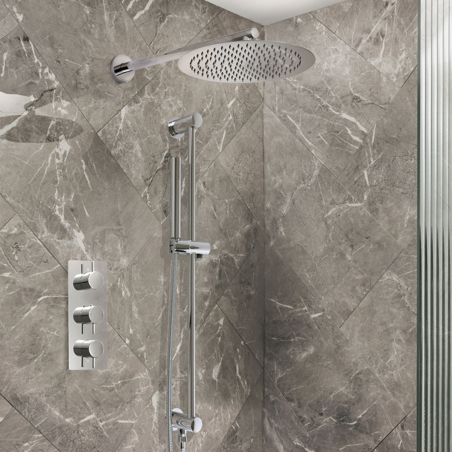 HudsonReed Unterputz-Thermostat-Set für zwei Verbraucher mit Regendusche, Brausestange und Handbrause in Chrom - Bild 1