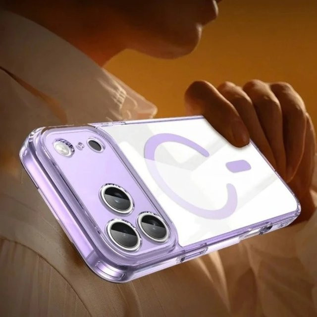 Transparente MagSafe Schutzhülle für Apple iPhone 17, 15, 16 Pro Max und 17 Air, stoßfeste Hartschale in Transparent und Purple - Bild 1
