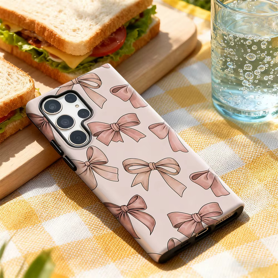 Glänzende Handyhülle mit rosa Schleifenmuster für Samsung Galaxy S25 Ultra, S24 und S23 Ultra Plus mit doppellagiger Rückseite - Bild 2