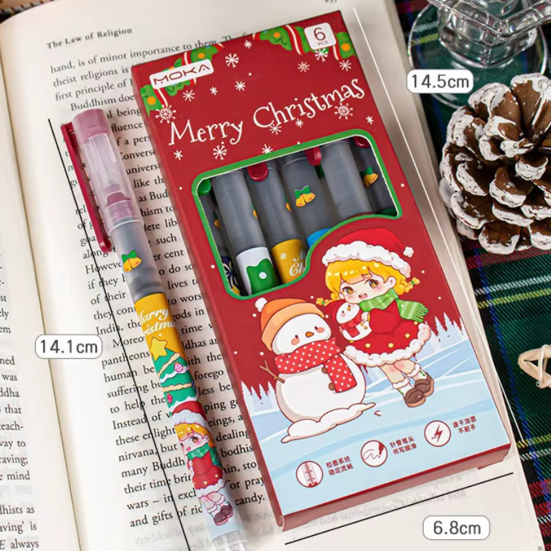 TWBEB Weihnachtliche Kugelschreiber Set 6 Stück, schnelltrocknende Tintenstifte in Schwarz und Multicolour für Schüler und Studenten - Bild 2