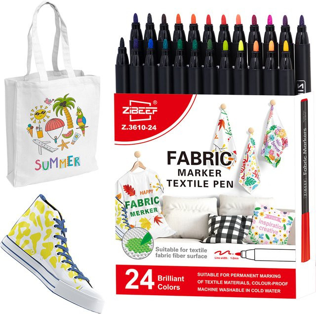 Set mit 12 Textilmarkern in verschiedenen Farben, wasserfeste und farbechte Permanentstifte für DIY-Kleidung, Kunst, Graffiti und Zeichnungen - Bild 1