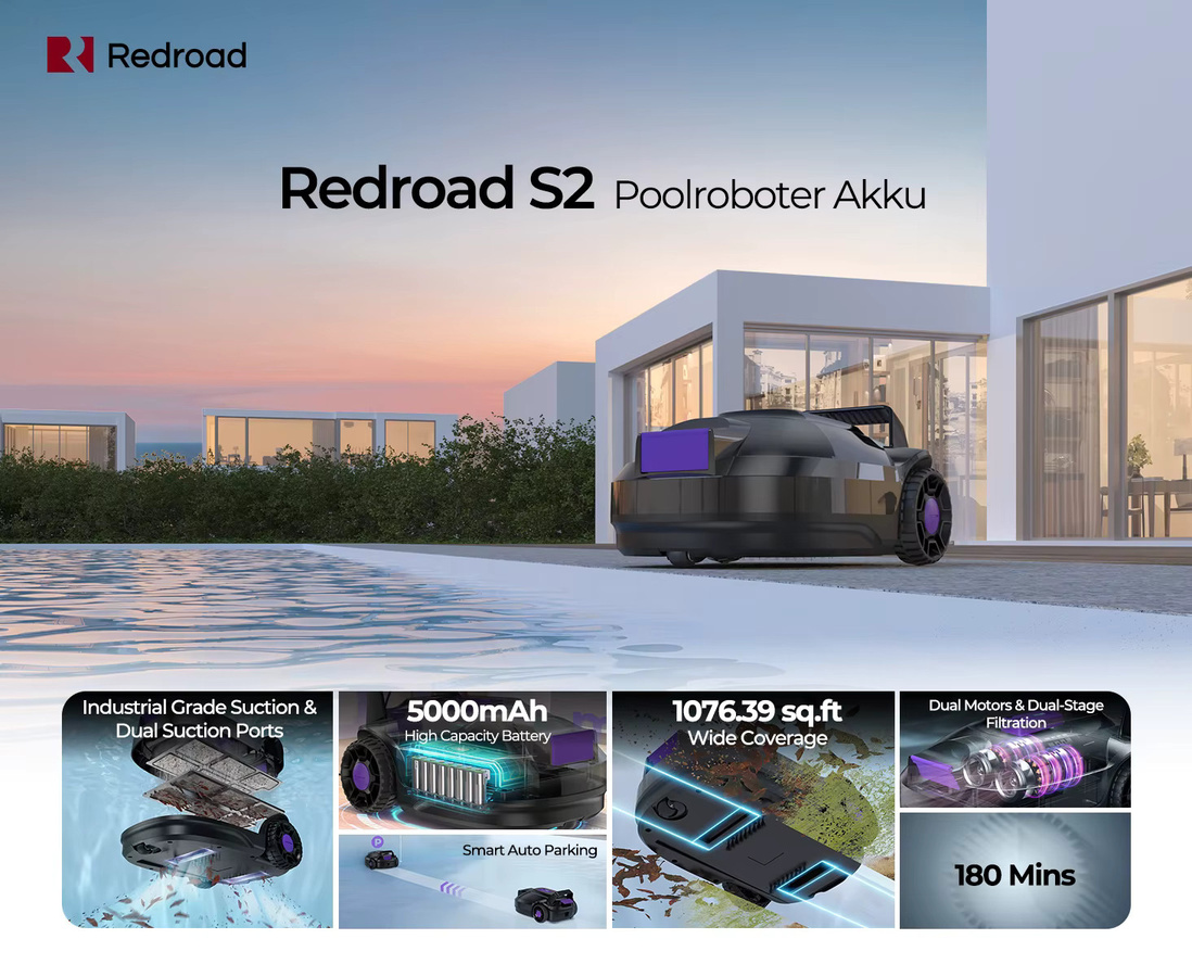 Redkey S2 Kabelloser Roboter-Poolreiniger in Orange-Schwarz mit starker Saugkraft und intelligenter Routenplanung - Bild 4