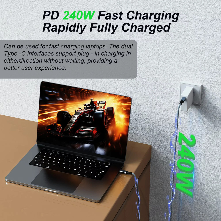 FDBOY USB-C Kabel mit 80 Gbit/s Datenübertragung, 8K bei 60 Hz und PD 240 W Schnellladefunktion, kompatibel mit Thunderbolt 5/4/3 und USB4 für Laptop, Tablet und Smartphone - Bild 4