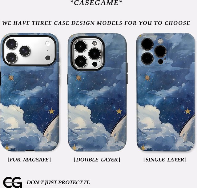 Potdemiel Handyhülle Starry Sky Clouds für iPhone 17 16 15 14 13 Pro Max Plus, doppelschichtige robuste Hülle, Blau - Bild 1