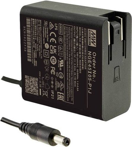 Mean Well NGE45I05-P1J Steckernetzteil Schwarz mit Barrel-Plug und 28.1W Festspannung - Bild 1