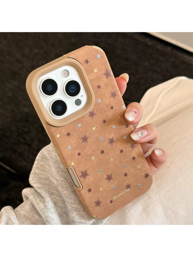 MUQGEW Koreanische Handyhülle mit Sternen und Ledertextur für iPhone 11 bis iPhone 17 Pro Max, Florales Softcover, Stoßfest - Bild 6