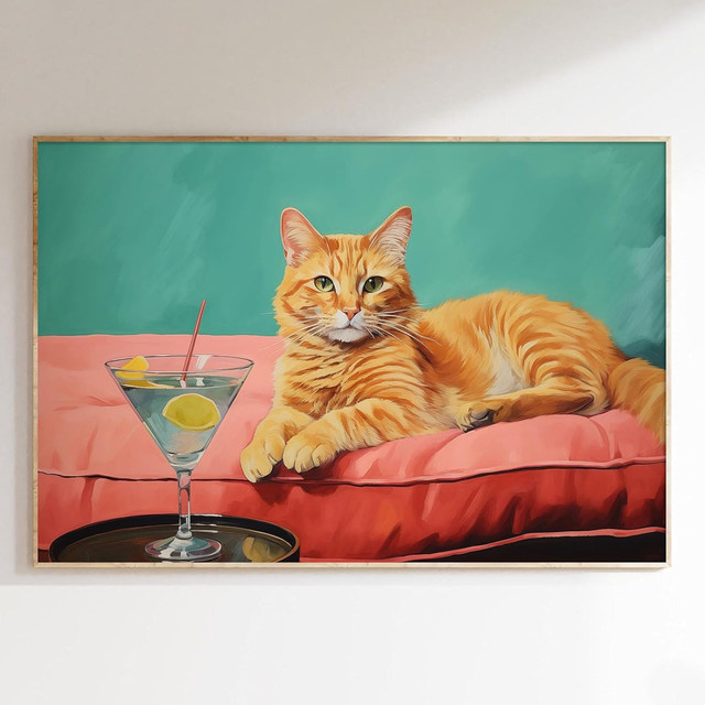 Muaccouioo Retro Wanddekoration mit orangefarbenem Katzen-Tierprint auf Leinwand - Bild 1
