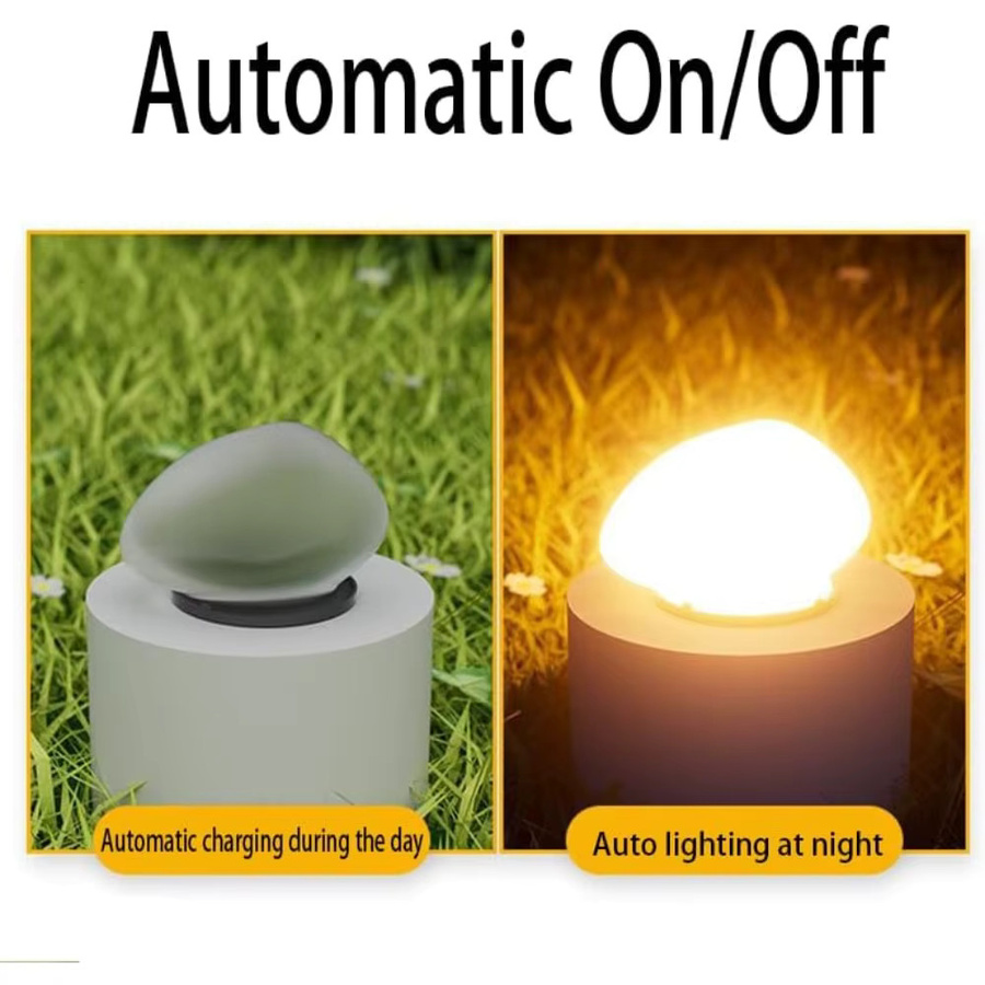 Leclstar Solarbetriebene LED-Gartenleuchte in Kieselsteinoptik, Warmweiß, Grau/Weiß - Bild 3