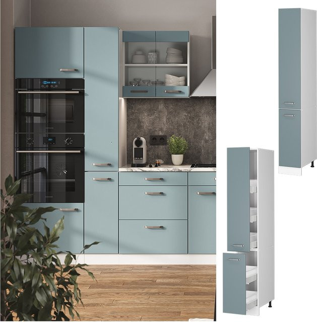 Vicco Apothekerhochschrank R-Line Küchenschrank modern Blau-Grau/Weiß B/T/H: 30 x 48,04 x 207 cm - Bild 1