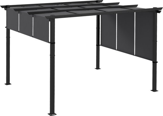 Outsunny Pavillon Pergola mit Seitenwand in Dunkelgrau, wetterfestes Terrassendach für Garten und Terrasse, B/T: 350 x 300 cm - Bild 1