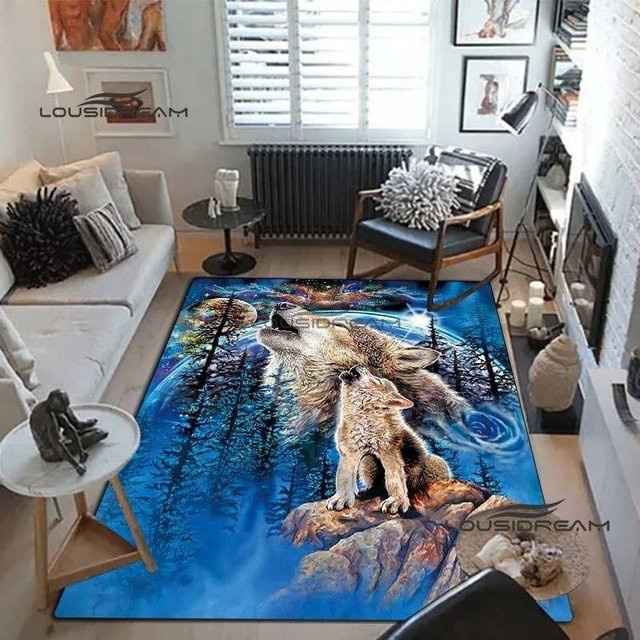 Wolf Art 3D-Druck Tierteppich weicher Bodenmatte für Wohnzimmer und Kinderzimmer B/B: 80 x 120 cm - Bild 1