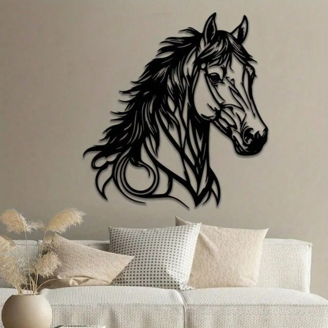 Moderne Metall-Pferde-Wanddekoration von CIFBUY in Schwarz, wasserfeste und rostfreie Wandkunst für Wohnzimmer, Schlafzimmer oder Büro - Bild 1