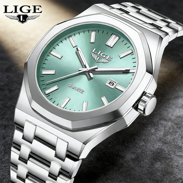 LIGE Armbanduhr Quarz, Edelstahl, Grün, Herren - Bild 1