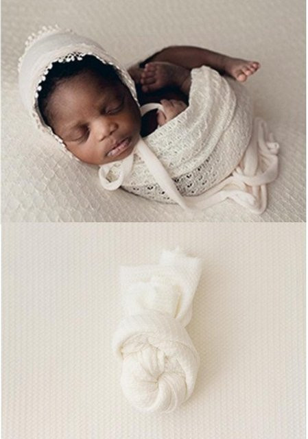 Gestricktes Baby-Pucktuch als Fotografie-Hintergrund für Neugeborenen-Shootings, Farbe: Weiß, B/T/H: 150 x 40 cm, Marke: MARKET-1 - Bild 1