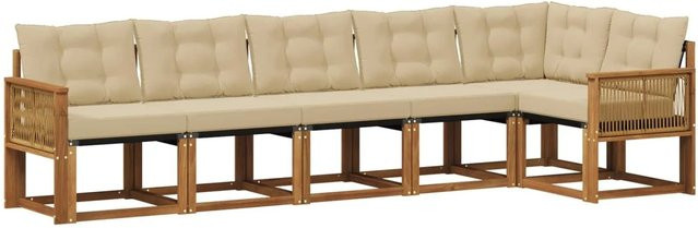 vidaXL Outdoor-Sofagarnitur in L-Form aus Akazienholz mit 6 Kissen in Natur und Beige - Bild 1