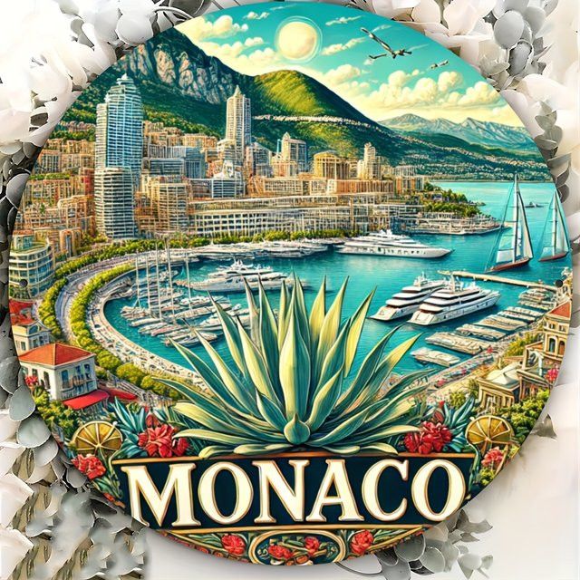 Monaco Vintage Rundes Metallschild aus Aluminium von Potdemiel, Multicolor, Durchmesser: 20 cm - Bild 1