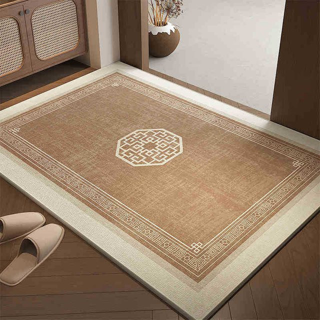 Moderne rutschfeste Fußmatte mit Streifenmuster in Beige aus Polyester, B/T: 160 x 230 cm - Bild 1