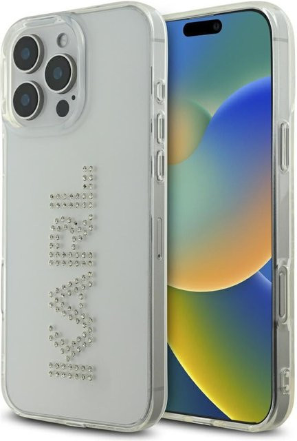 Karl Lagerfeld iPhone 16 Pro Hülle IML Rhinestones Transparent mit Logo - Bild 1