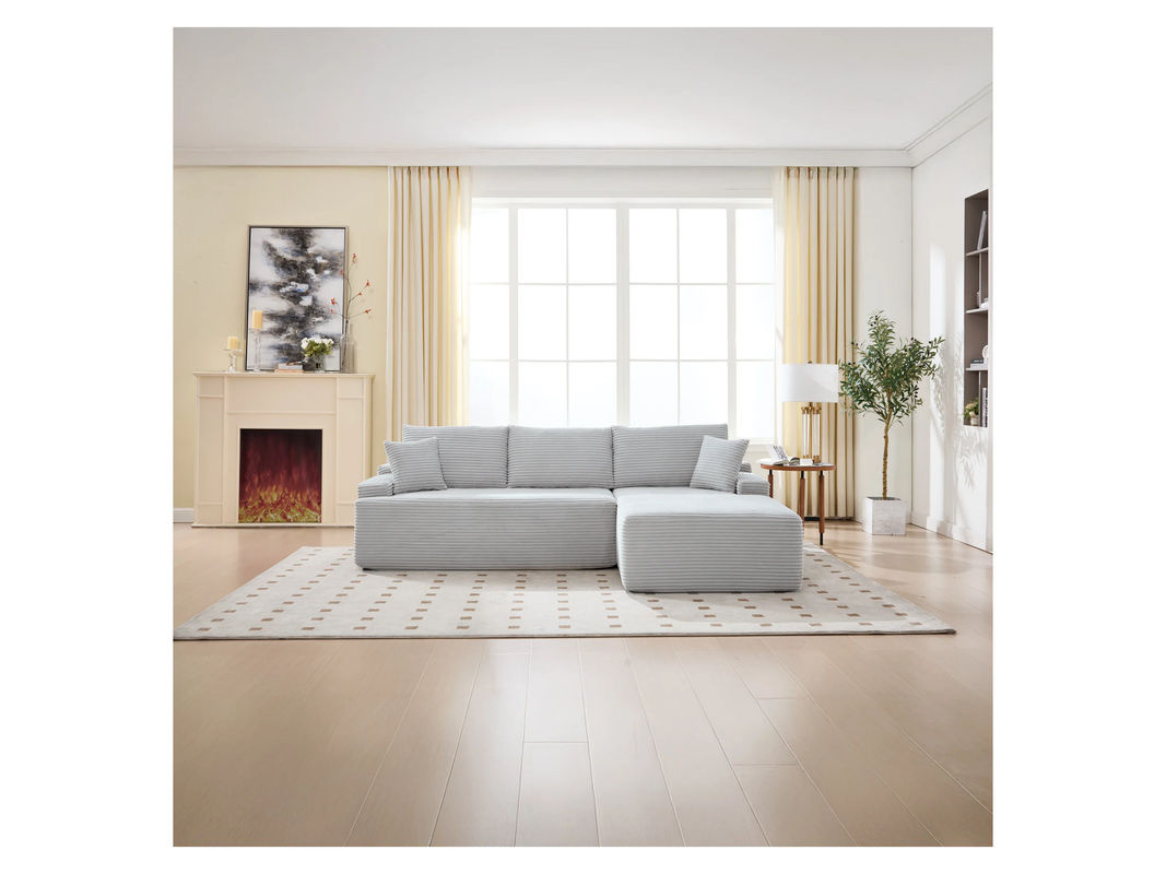 Juskys Ecksofa Coredo als 3-Sitzer in L-Form mit Ottomane rechts, Cord in Hellgrau - Bild 2