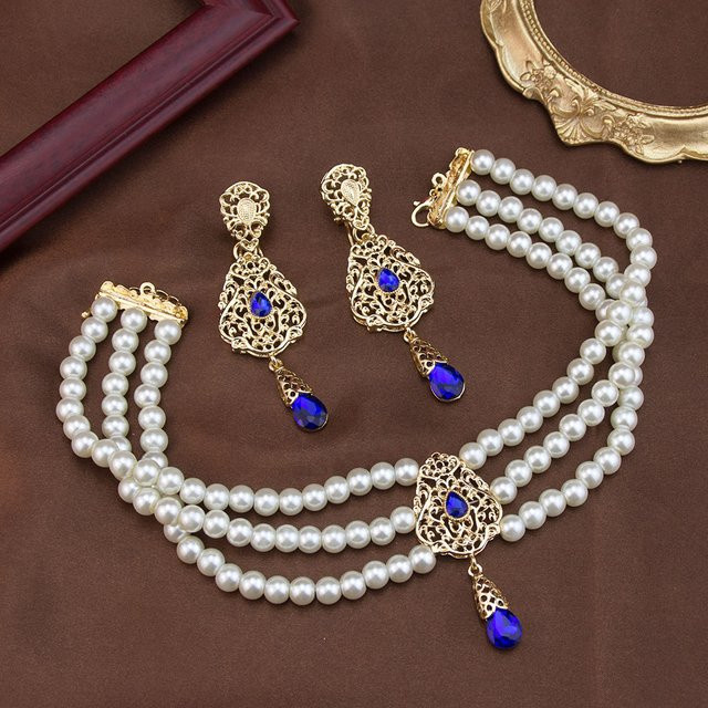 Sunspicems Schmuck-Set, Halskette, Ohrringe, Perle, Gold Farbe - Bild 1