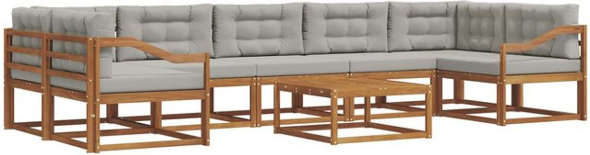 Modernes Outdoor-Sofagarnitur Set aus Akazie mit 8-teiligen Kissen in Natur und Hellgrau von vidaXL - Bild 1