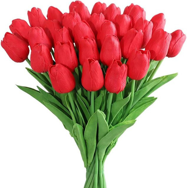 TTCY Künstliche Tulpen Real Touch in Champagner für Hochzeit und Dekoration, 10 Stück - Bild 1