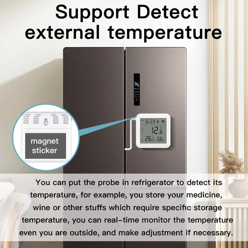 Tuya WiFi Smart Home Thermometer und Hygrometer mit externer Sonde zur App-Überwachung in Weiß - Bild 3