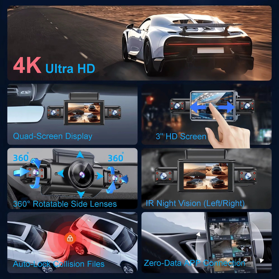 Onedo 4K 4CH Auto-DVR mit App, Stealth-Dashcam in Schwarz mit 24H Parkmodus, Nachtsicht und Bewegungserkennung - Bild 5