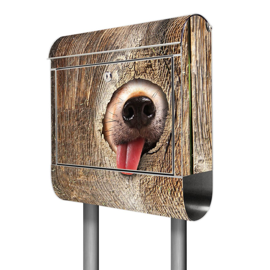 banjado Standbriefkasten aus Edelstahl mit Zeitungsfach und Motiv Rumschnüffeln in Silber, B/T/H: 38 x 14 x 161,5 cm - Bild 1