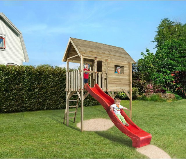Weka Spielturm Tabaluga mit Wellenrutsche in Holzfarben und Beige, B/H/T: 375 x 332 x 255 cm - Bild 1