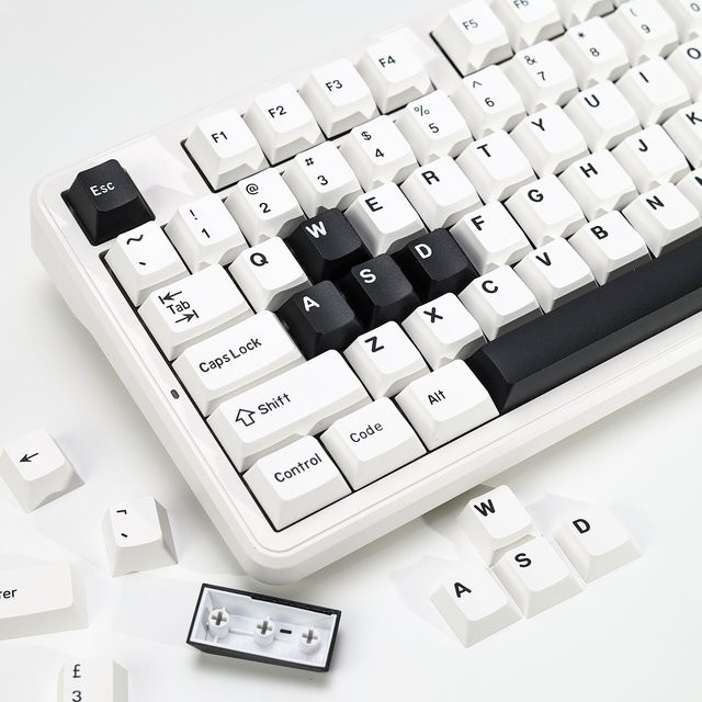 KBDiy Double Shot PBT Keycaps GMK BOW Set mit 174 Tasten in Cherry Profil für mechanische Tastaturen, Weiß-Schwarz - Bild 1