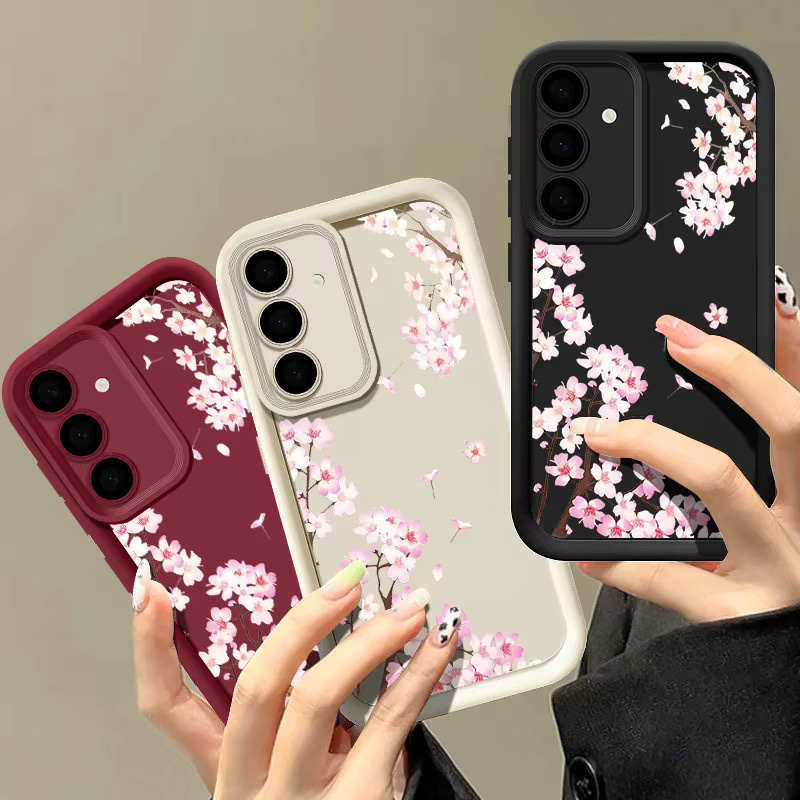Samsung Handyhülle aus weichem Silikon mit rosa Pfirsichblüten-Muster für Galaxy S25 S24 S23 Ultra S25 Edge S24 S23 FE S22 Plus in Pink, Weiß und Multicolour - Bild 1