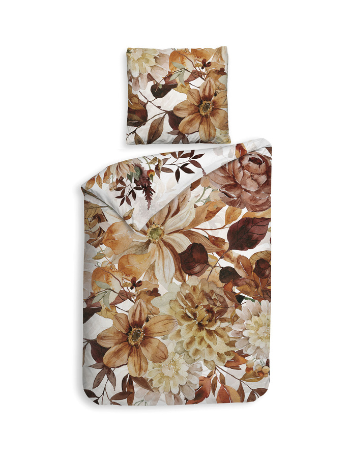 Heckett & Lane Mako-Satin Bettwäsche Selina White mit floralem Blüten- und Blättermuster, B/H: 155 x 220 cm, inklusive Kissenbezug 80 x 80 cm - Bild 1