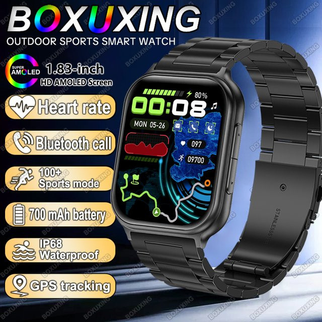 BOXUXING Smartwatch, Herren, Grau, Edelstahl, GPS, Herzfrequenz - Bild 1