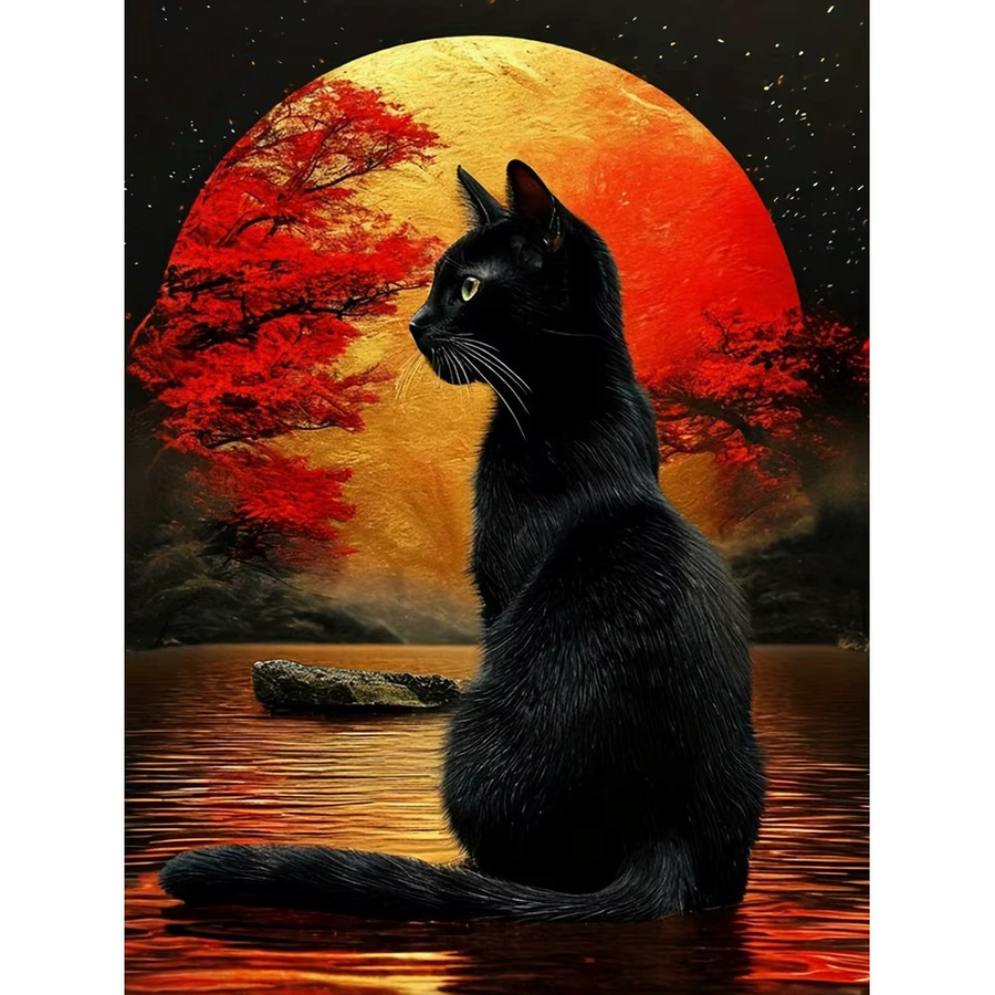 EverShine Diamant Mosaik Katze mit Mond als Strass Stickerei Wandkunst, Mehrfarbig, B/H: 30 x 30 cm - Bild 4