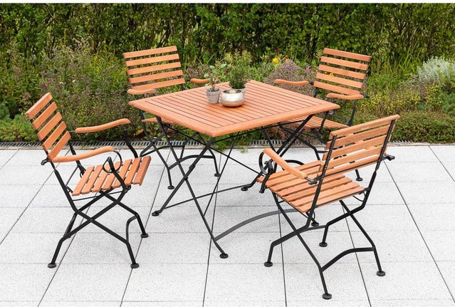 Merxx Gartenmöbelset Schlossgarten 5-teilig aus Eukalyptusholz in Anthrazit und Braun mit Klapptisch 90 x 90 cm - Bild 1