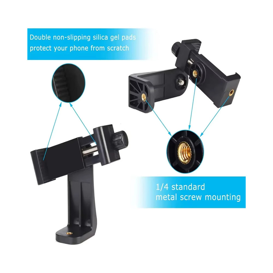 Universelle 360-Grad Stativhalterung für dein Handy mit 1/4 Zoll Schraubgewinde, Handy-Clip und Schreibtisch-Stativ-Adapter in Schwarz - Bild 2
