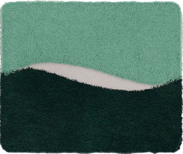 Badematte GELO in Grün und Weiß, rechteckig mit grafischem Design, pflegeleicht und fußbodenheizungstauglich - Bild 1