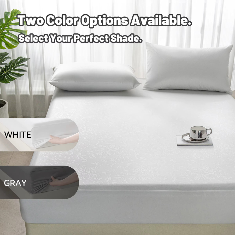 LyssioHome Wasserdichter Matratzenschoner mit floralem Design, atmungsaktiver 5-seitiger Matratzenbezug, Waschbares Spannbettlaken, B/T/H: 90 x 190 x 36 cm, Farben: Weiß und Grau - Bild 6