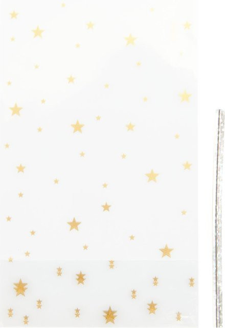 Rico Design Bodenbeutel Goldene Sterne transparent mit Verschlussstreifen, B: 9 cm, H: 15 cm - Bild 1